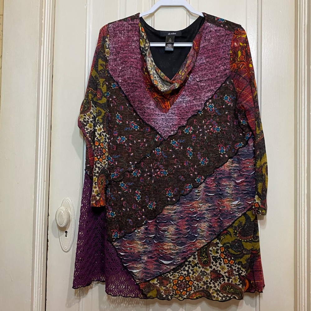 ALI MILES | ali miles Patchwork Style Top with Cowl Neck